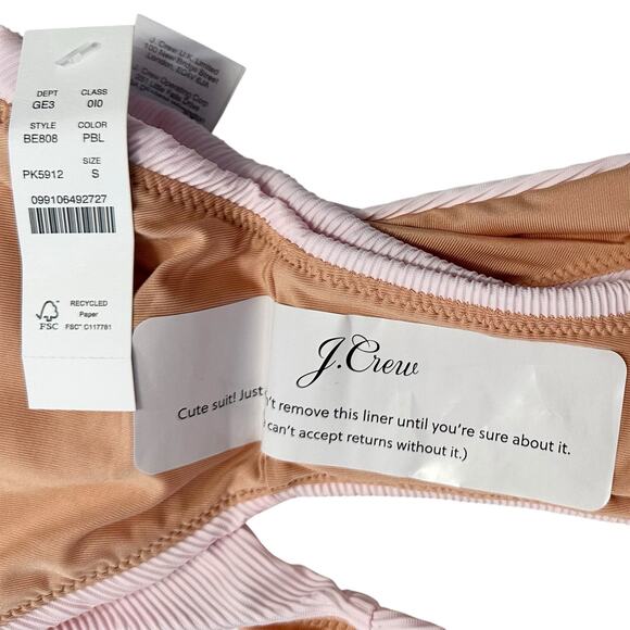 2/$15 NWT J. Crew Ribbed High-Rise Cheeky Bikini Bottom Pale Pink Size S - Picture 3 of 6